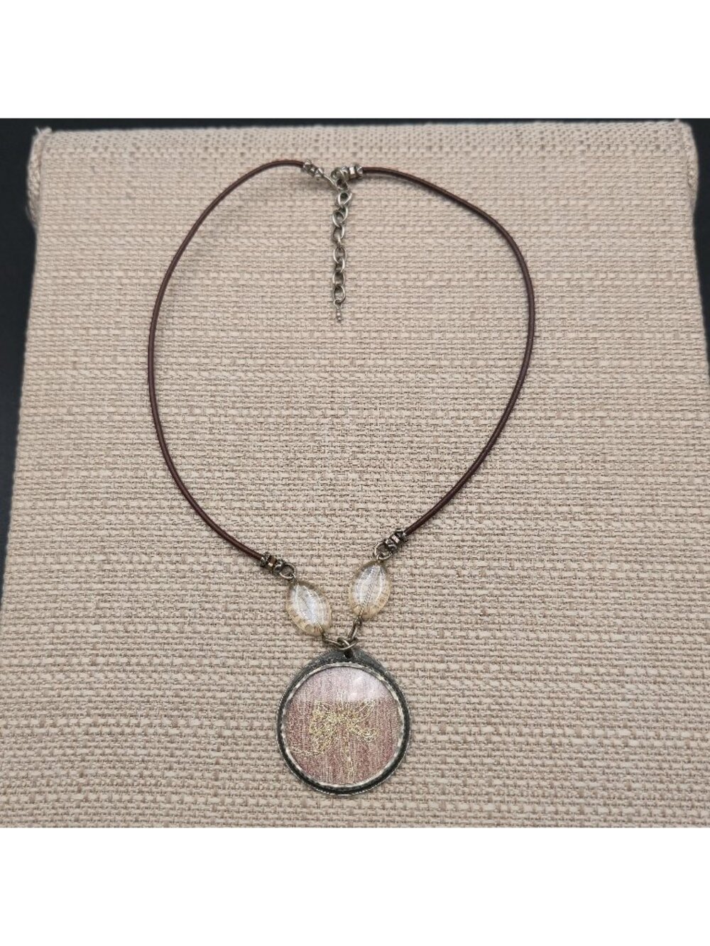 16+2 Inch Sterling Silver Round Dragonfly Pendant Cord Necklace B1610